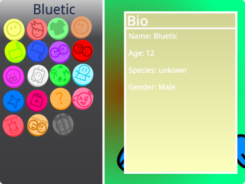 Bluetic character bio.